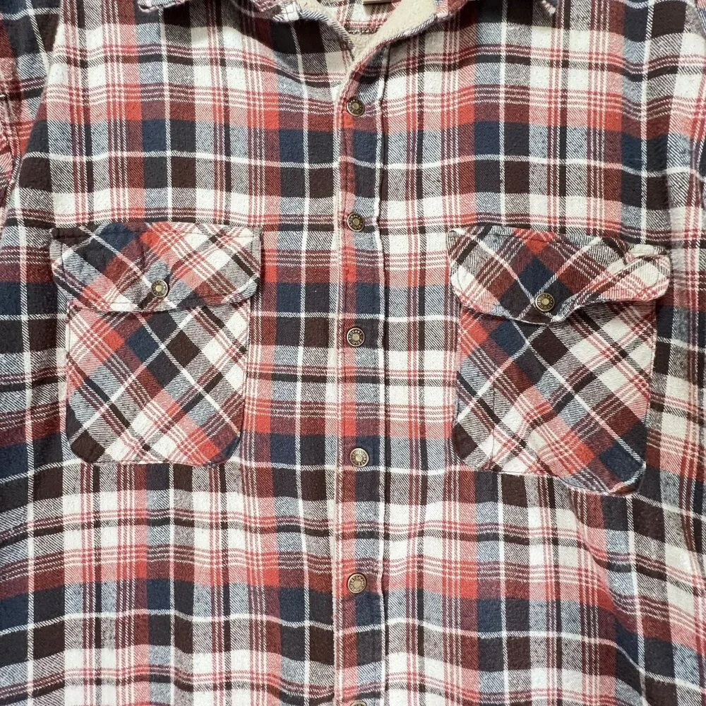 Cold Storage Mens Red Black Plaid Flannel Shirt Jacket Fleece Shacket XL Snaps